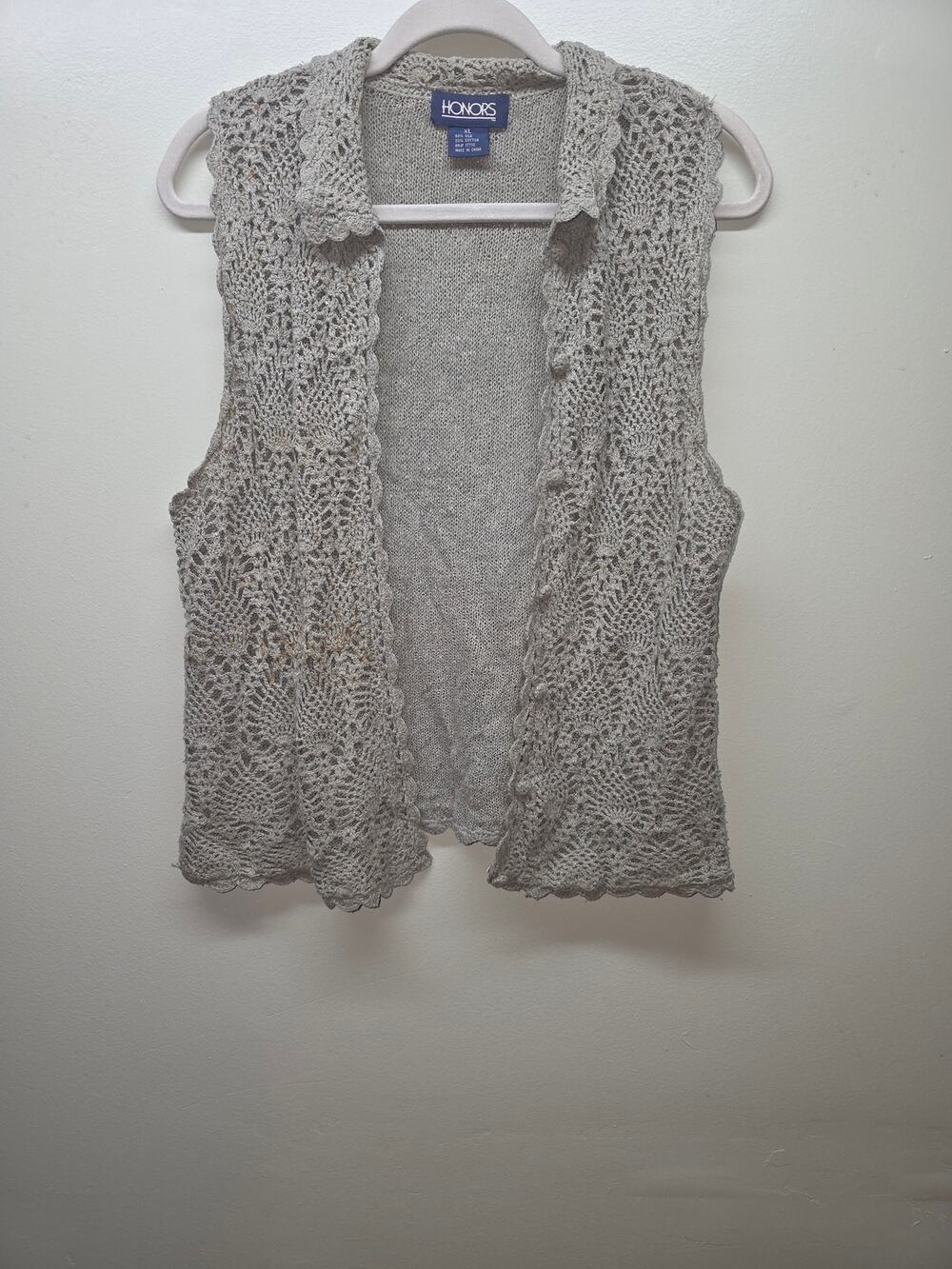 Vintage Honors Silk Sage Green Crochet Cardigan Size XL